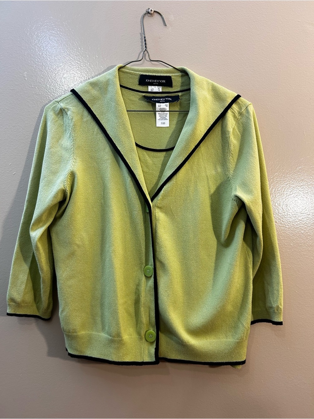 Jones New York Lime Green Cardigan with Black Trim With Matching Sleeveless Top